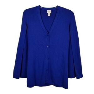 Chico's Cardigan Cape Sweater Vneck Button Sleeveless Blue Size 0 Small/Medium